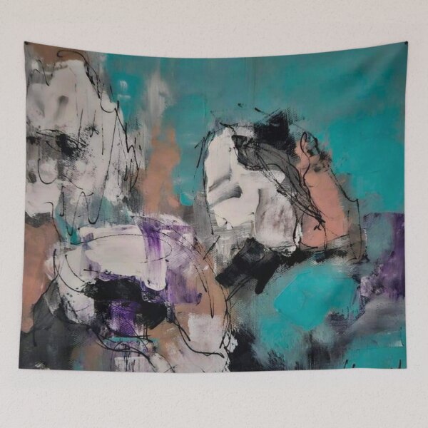 Item preview, Turquoise Bloom – Abstract Expressionist Floral Painting in Teal and Purple designed and sold by BuckaBaby.