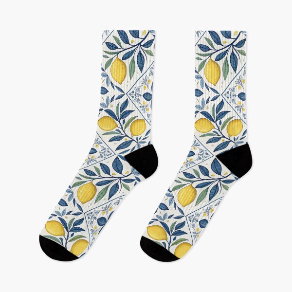 Item preview, Yellow lemons and blue leaves designed and sold by Rue Market.
