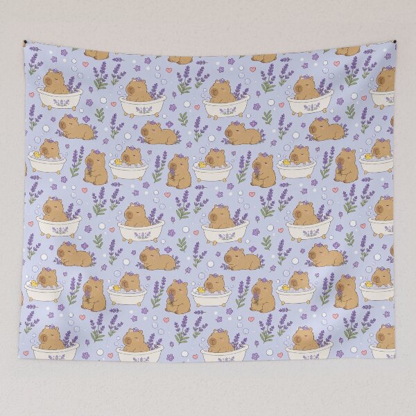 Item preview, Capybara Lavender Bath Kawaii Pattern designed and sold by Soft Berry Studio.