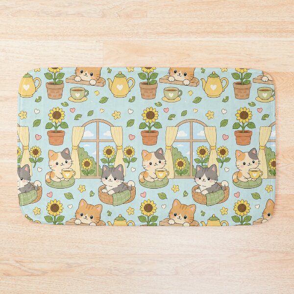 Item preview, Cozy Cat Sunflower Window Kawaii Pattern designed and sold by Soft Berry Studio.