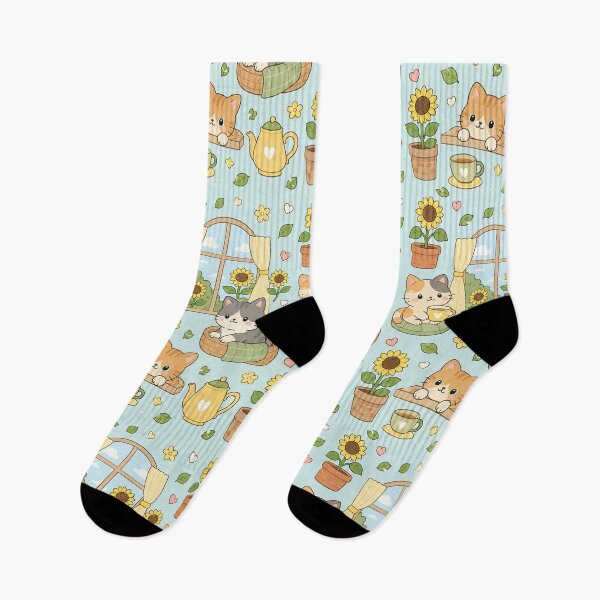 Item preview, Cozy Cat Sunflower Window Kawaii Pattern designed and sold by Soft Berry Studio.