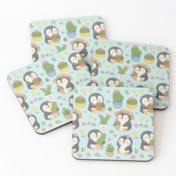 Item preview, Penguin Cactus Bloom Kawaii Pattern designed and sold by Soft Berry Studio.