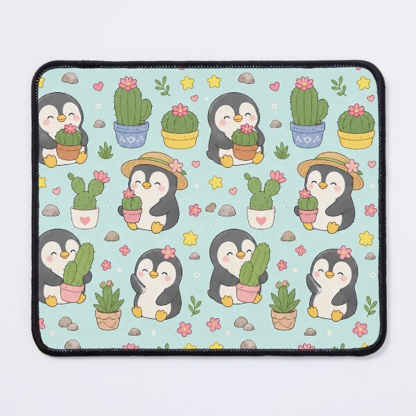 Item preview, Penguin Cactus Bloom Kawaii Pattern designed and sold by Soft Berry Studio.