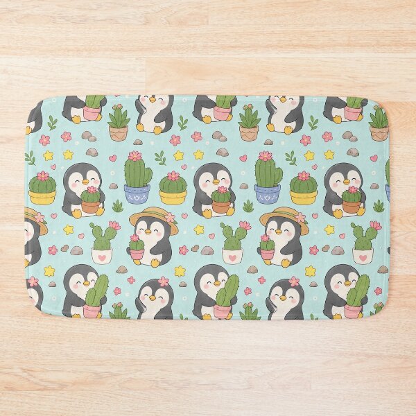 Item preview, Penguin Cactus Bloom Kawaii Pattern designed and sold by Soft Berry Studio.