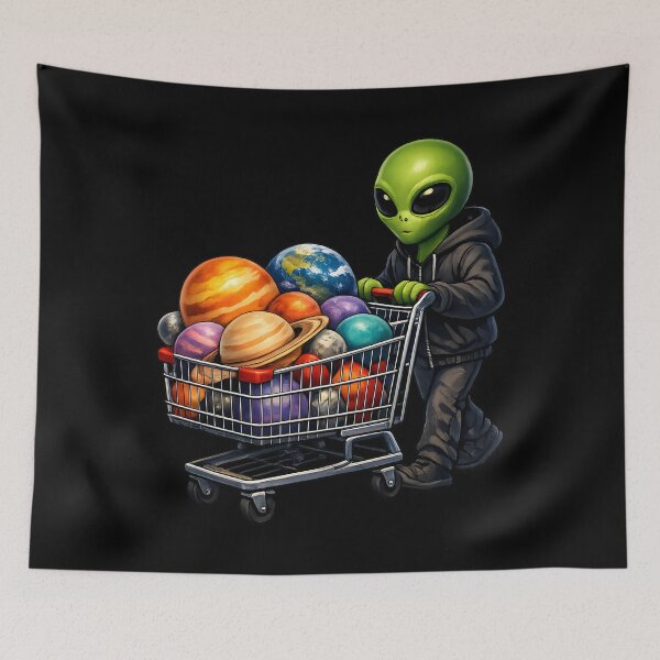 Item preview, Alien Grocery Shopping for Planets Premium Space Illustration designed and sold by builtforyou.