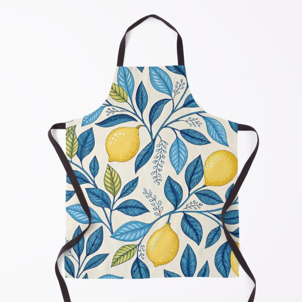 Item preview, Yellow lemons and blue leaves designed and sold by Rue Market.