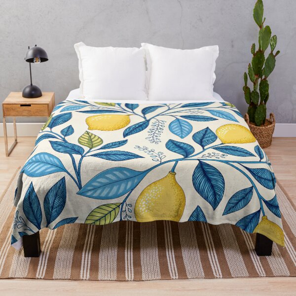 Item preview, Yellow lemons and blue leaves designed and sold by Rue Market.