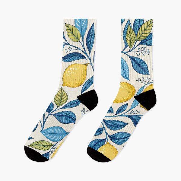 Item preview, Yellow lemons and blue leaves designed and sold by Rue Market.