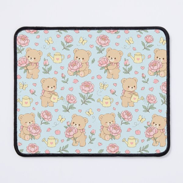 Item preview, Teddy Bear Peony Garden Kawaii Pattern designed and sold by Soft Berry Studio.