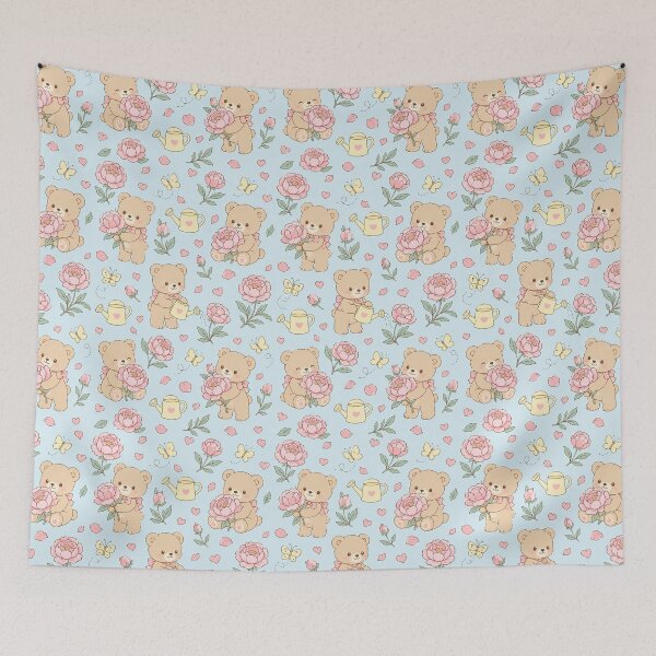 Item preview, Teddy Bear Peony Garden Kawaii Pattern designed and sold by Soft Berry Studio.
