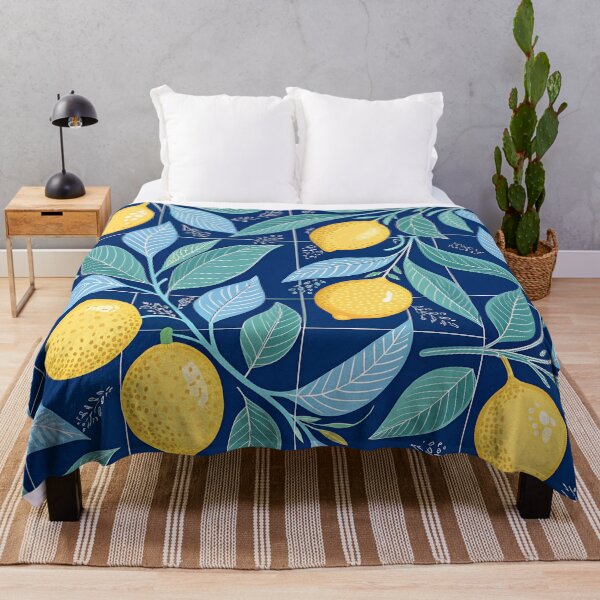 Item preview, Yellow lemons and blue leaves designed and sold by Rue Market.