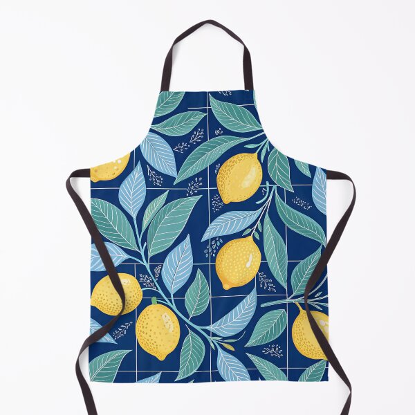 Item preview, Yellow lemons and blue leaves designed and sold by Rue Market.