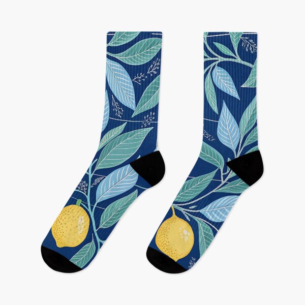 Item preview, Yellow lemons and blue leaves designed and sold by Rue Market.