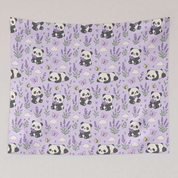 Item preview, Panda Lavender Meadow Kawaii Pattern designed and sold by Soft Berry Studio.