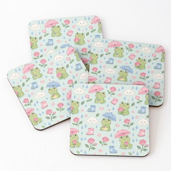 Item preview, Frog Rose Rain Garden Kawaii Pattern designed and sold by Soft Berry Studio.