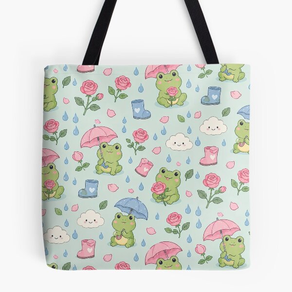 Item preview, Frog Rose Rain Garden Kawaii Pattern designed and sold by Soft Berry Studio.