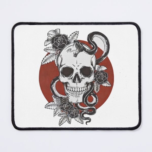 Item preview, Skull, Snake, and Roses - Black and Red Tattoo Style Illustration designed and sold by PatternPopp.