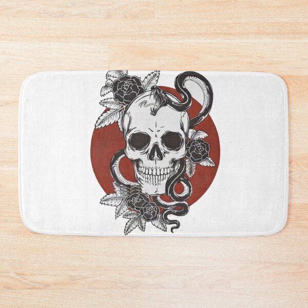 Item preview, Skull, Snake, and Roses - Black and Red Tattoo Style Illustration designed and sold by PatternPopp.