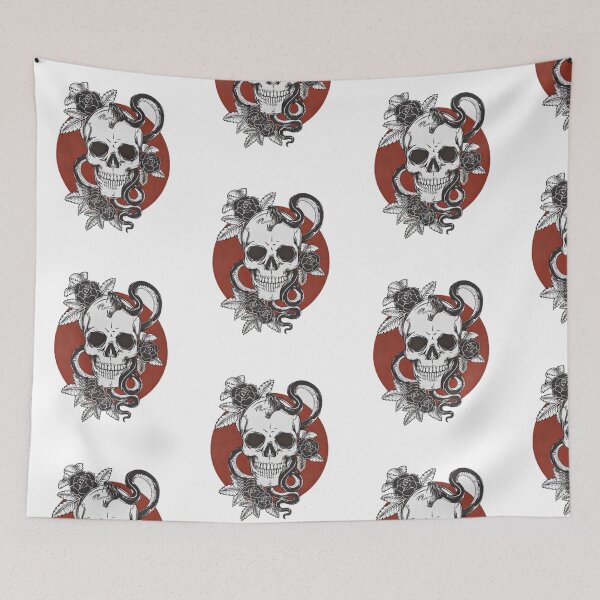 Item preview, Skull, Snake, and Roses - Black and Red Tattoo Style Illustration designed and sold by PatternPopp.