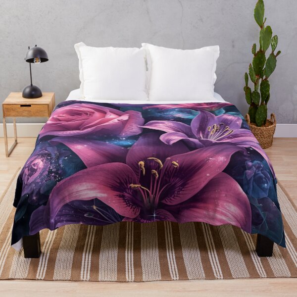 Item preview, Pink Roses and Lilies in Cosmic Galaxy designed and sold by LakLuxe studio .