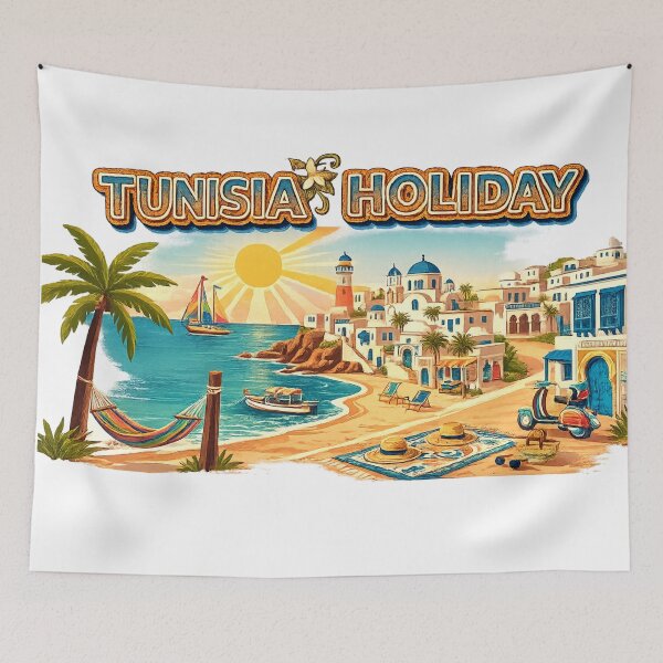 Item preview, Tunisia Holiday – Vintage Sidi Bou Said Travel Poster Style designed and sold by Salma.Store.