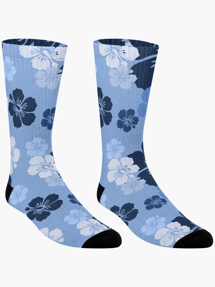 Thumbnail 3 of 5, Socks, Blue Hibiscus Pattern by RKTOPIC  designed and sold by RKTopic.