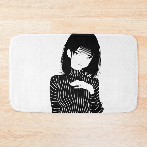 Item preview, Black and White Manga Girl in Striped Turtleneck – Gothic Fashion Vector Illustration on Transparent Background designed and sold by Keltoi-art.