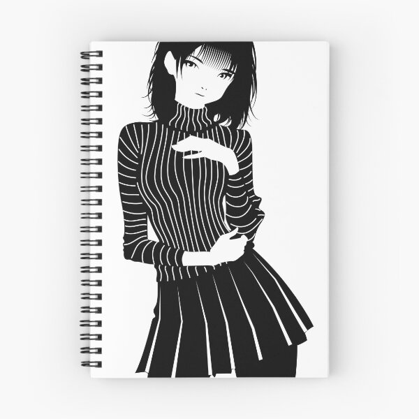 Item preview, Black and White Manga Girl in Striped Turtleneck – Gothic Fashion Vector Illustration on Transparent Background designed and sold by Keltoi-art.