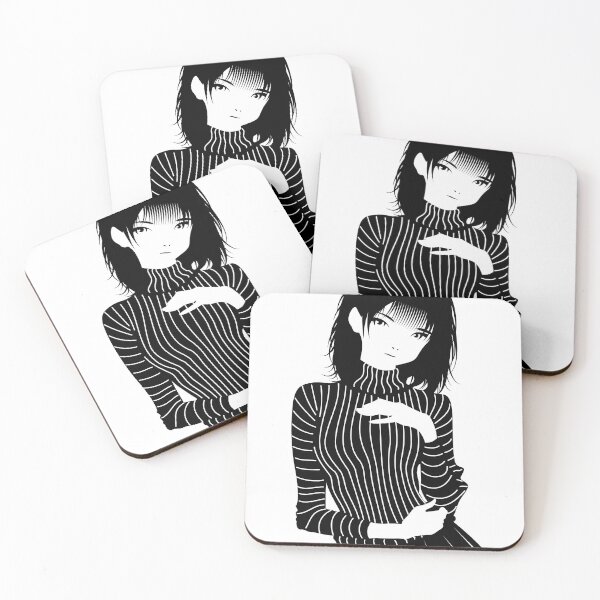 Item preview, Black and White Manga Girl in Striped Turtleneck – Gothic Fashion Vector Illustration on Transparent Background designed and sold by Keltoi-art.