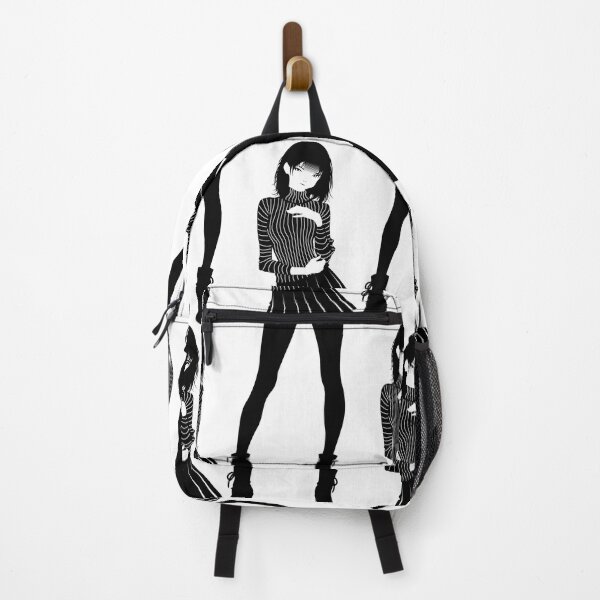 Artikelvorschau, Manga-Mädchen in Schwarz-Weiß mit gestreiftem Rollkragenpullover – Gothic-Mode-Vektorillustration auf transparentem Hintergrund entworfen und verkauft von Keltoi-art.