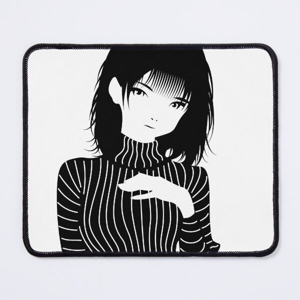 Item preview, Black and White Manga Girl in Striped Turtleneck – Gothic Fashion Vector Illustration on Transparent Background designed and sold by Keltoi-art.