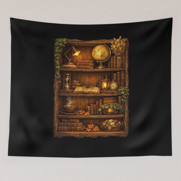 Item preview, Cozy Golden Dark Academia Bookshelf Illustration designed and sold by ArtoryWorks.
