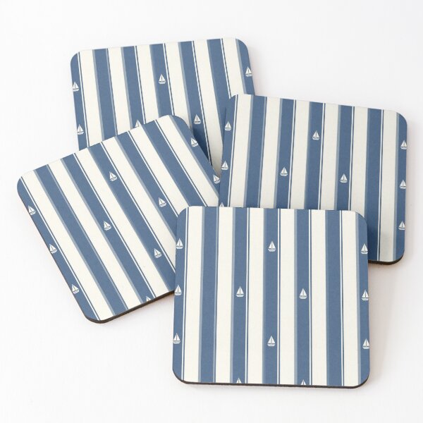 Item preview, Nautical blue stripe pattern with small sailboats designed and sold by Rue Market.