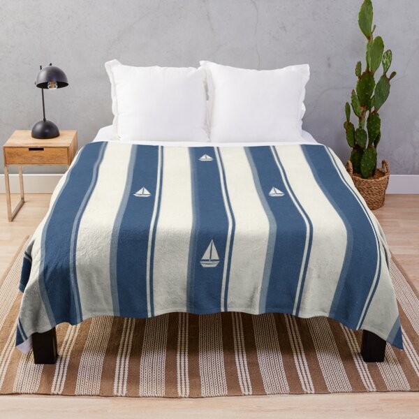 Item preview, Nautical blue stripe pattern with small sailboats designed and sold by Rue Market.