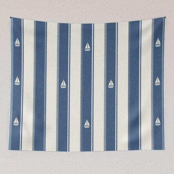 Item preview, Nautical blue stripe pattern with small sailboats designed and sold by Rue Market.