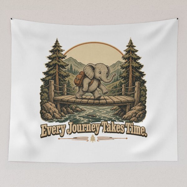 Item preview, Every Journey Takes Time Funny Elephant Hiking Retro Nature designed and sold by freshwear design.