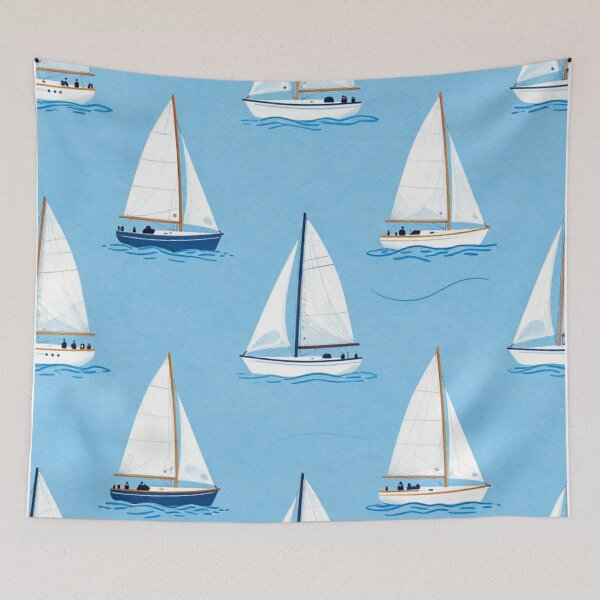 Item preview, Sailboats on blue sea designed and sold by Rue Market.
