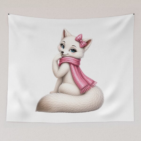 Item preview, Cute Arctic Fox with Pink Scarf Woodland Animal Illustration designed and sold by RoPrincess.
