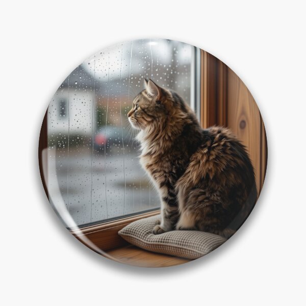 Item preview, Cozy Cat Looking Out Rainy Window Fluffy Tabby designed and sold by Good Day Design.