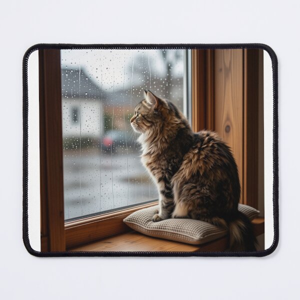 Item preview, Cozy Cat Looking Out Rainy Window Fluffy Tabby designed and sold by Good Day Design.