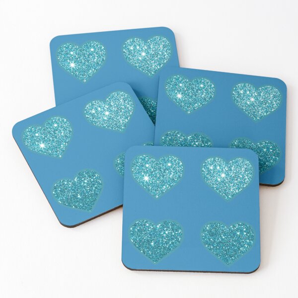 Item preview, Aqua Glitter Hearts on Bright Blue designed and sold by BelindaFuller.