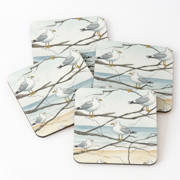 Item preview, Seagulls on the Shore – Coastal Watercolour Bird Illustration designed and sold by ArtwithKellie.