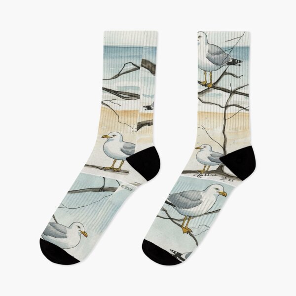 Item preview, Seagulls on the Shore – Coastal Watercolour Bird Illustration designed and sold by ArtwithKellie.