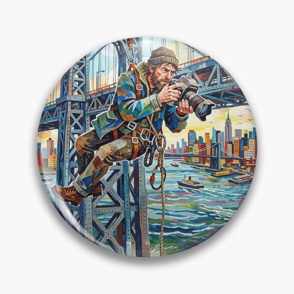 Item preview, Gritty News Photographer Hanging Off A Bridge designed and sold by Home Decor Art.
