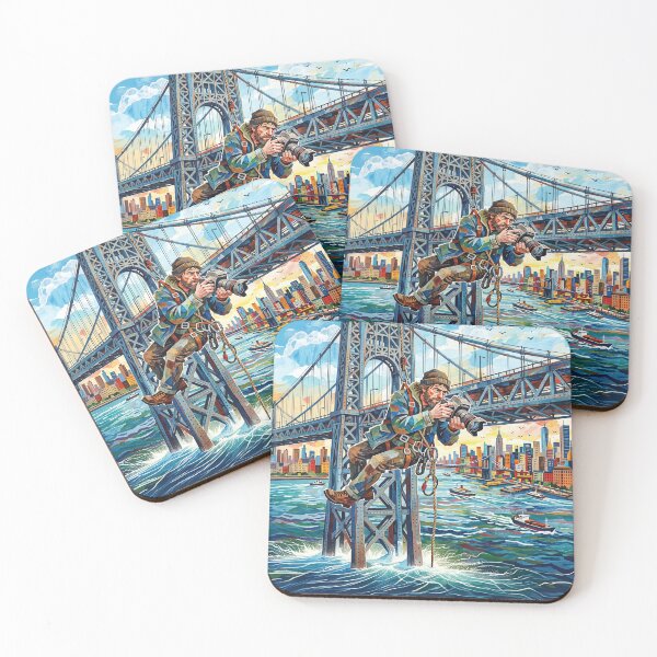 Item preview, Gritty News Photographer Hanging Off A Bridge designed and sold by Home Decor Art.