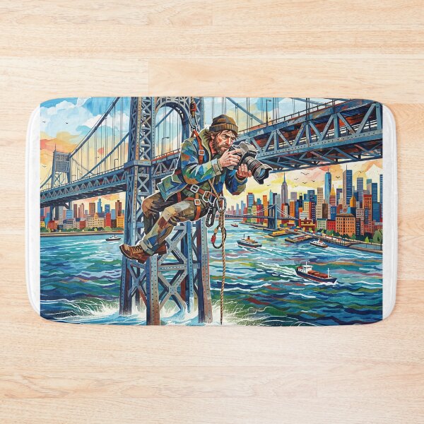 Item preview, Gritty News Photographer Hanging Off A Bridge designed and sold by Home Decor Art.