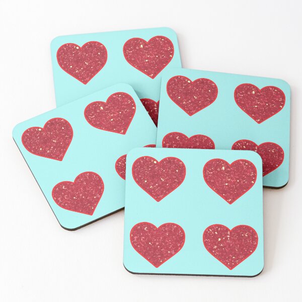 Item preview, Red Glitter Hearts on Light Aqua designed and sold by BelindaFuller.