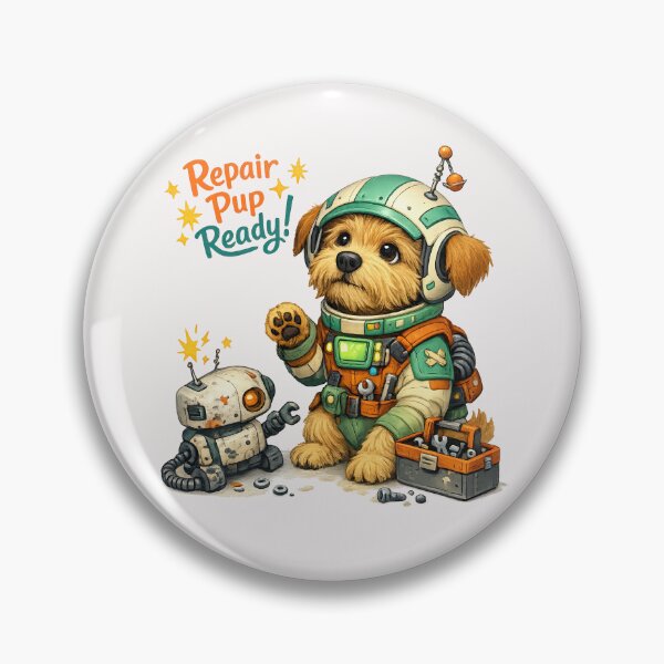 Item preview, Repair Pup Ready – Cute Robot Mechanic Dog designed and sold by inkoutninja.