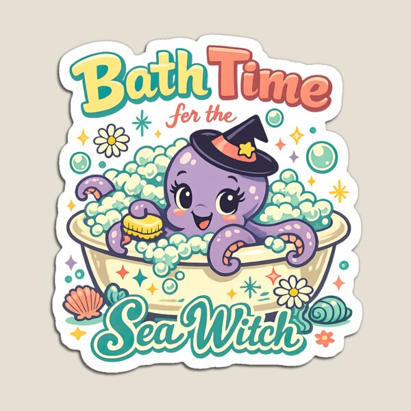 Item preview, Bath Time for the Sea Witch – Cute Kawaii Octopus designed and sold by inkoutninja.