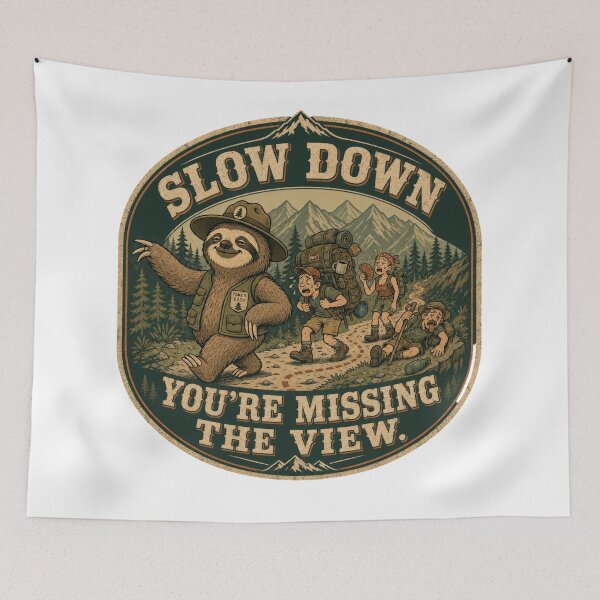 Item preview, Slow Down You're Missing the View Funny Sloth Hiking Retro  designed and sold by freshwear design.